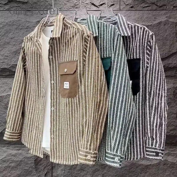 Camicie casual maschile giapponese giapponese camicia a strisce di lusso a strisce di lusso alla moda versatile versione coreana 2024 primavera autunno sciolta chic