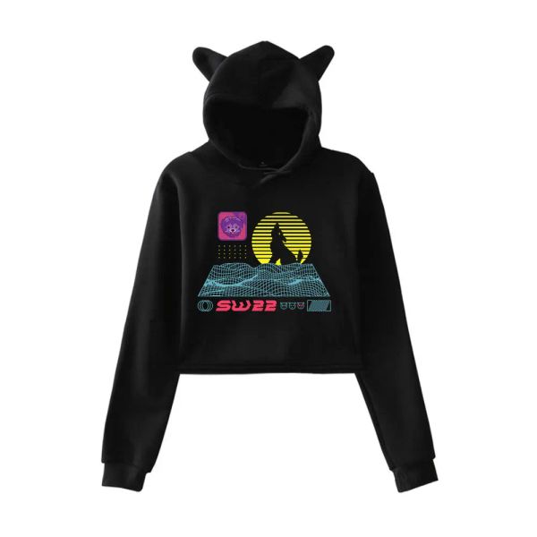 Sweatshirts Ssssniperwolf Synthwave Logo Pullover Hoodie Merch Hoodies Sweatshirts für Mädchen Katze Ohr Crop Top Hoodie Jugend