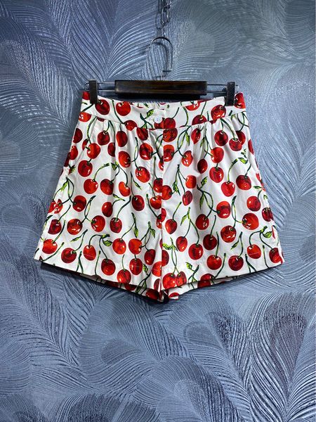 100% хлопковые вишневые фрукты печатают шорты летние женщины пляжные отдых сладости мини -брюки Хай -стрит