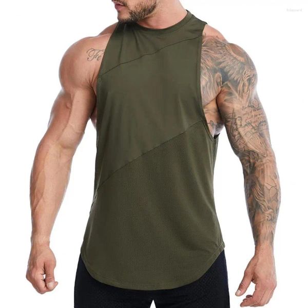 Erkek tank üstleri erkekler polyester spor yelek fitness spor salonu egzersiz vücut geliştirme o yakalı düz renk gevşek uyum koşu