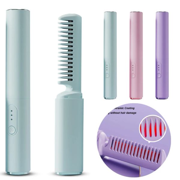 Glättere 2 in 1 professionelles Haar Glätterer Haar Locken Mini USB gerade Haare Kamm Nasse trockener Haar Lockenlocker gerade Styler Curling Bügel