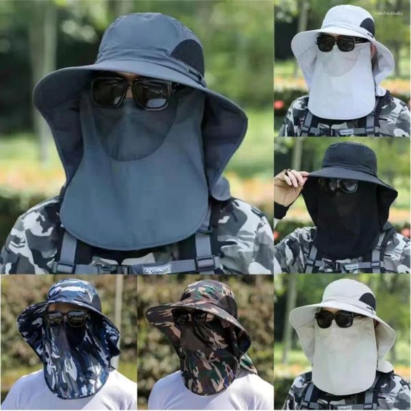 Berets 1PC Fischereihut mit Maske Sommer Sonnenschutz Weitgekrönte Männer Männer Cap Mountainering Jagdwanderung