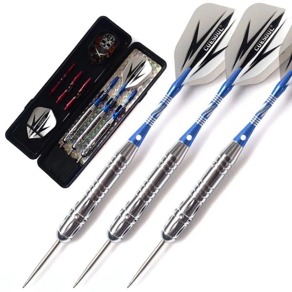 Darts Cuesoul hohe Qualität 20 Gramm Stahlspitze Messingfässer Darts mit 6 x blau Aluminium Dartwellen