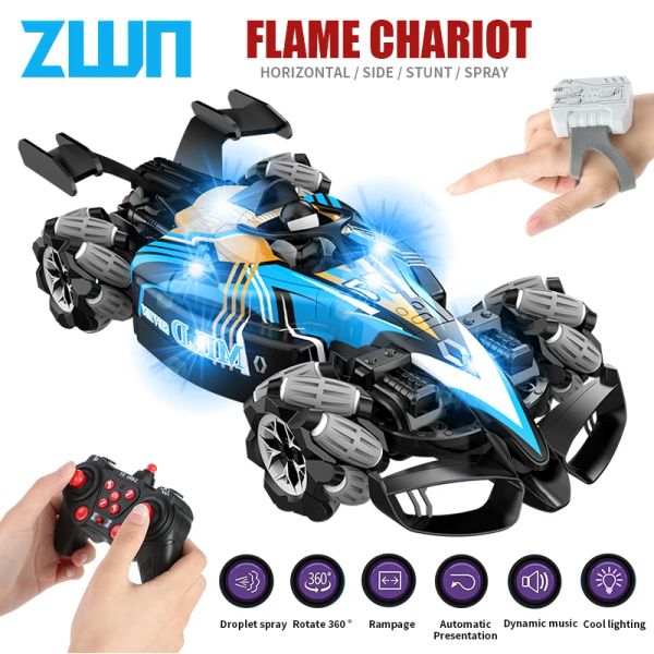 Auto ZWN F1 RC Drift Auto con luci a LED Musica 2.4G Radio doppio telecomando a spruzzo Auto acrobazie 4wd giocattoli elettrici per bambini