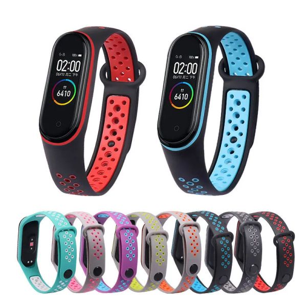 Dispositivos Correia respirável para Xiaomi Mi Band 3 4 5 6 7 Pulseira de relógio inteligente M3 M4 Pulseira para Xiaomi Miband 7 6 5 Substituição de pulseira Miband