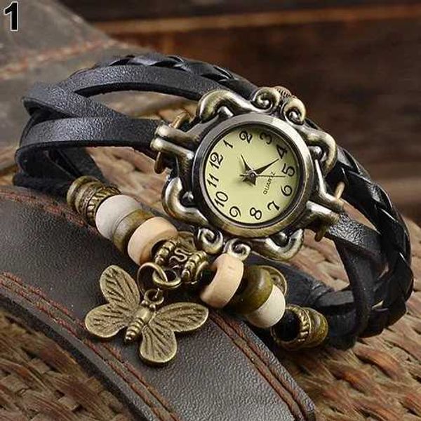 Armbanduhren Frauen lässig Vintage Vintage Multilayer Butterfly Kunstlederarmband Armband Watch Ladies weibliche Uhr Montre Femme Relogios 2023 HOT 240423