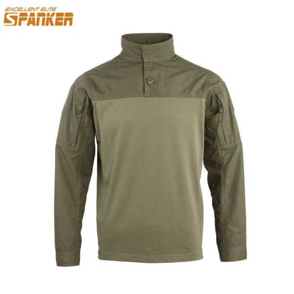 Caps Excelente Elite Spanker ao ar livre Militar de assalto de assalto de combate comprido camisa de manga longa com zíper bolso