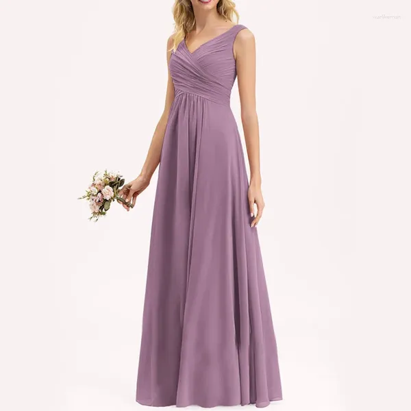 Abiti da festa est in chiffon damigella d'onore classica classica abito da sera senza maniche da scollo a V Elegante lungo una linea Simple Vestido de Noche Plus size