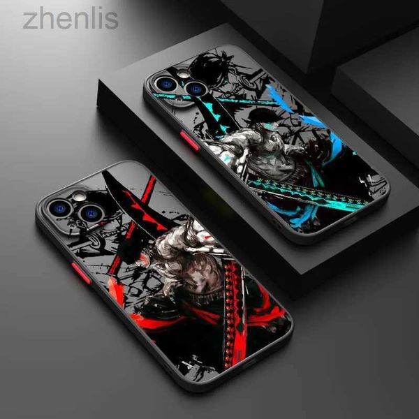 Mobiltelefonhüllen O-One Teile Cartoon Zoro niedlich für iPhone 15 14 13 12 11 Pro Max XS Max X XR 7 8 Plus 6s 5S Frosted Transucent Funda Telefon Hülle D240424