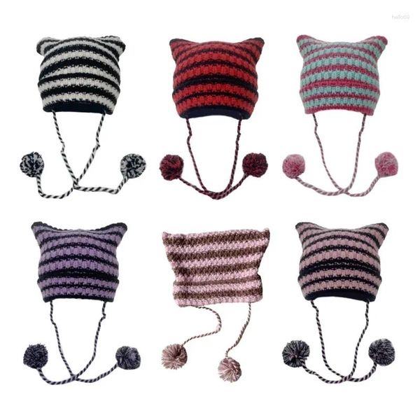 Caponi a sfera Cappello per le orecchie da maglia per adulti con studenti di decorazioni di pompon