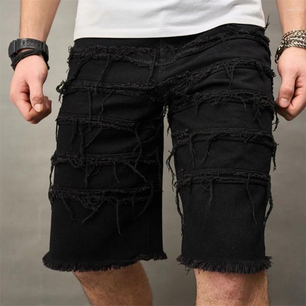 Jeans da uomo Summer streetwear uomini strappati giunture slim fit shorts shorts eleganti maschio solido jeans casual jeans pantaloni a cinque punti