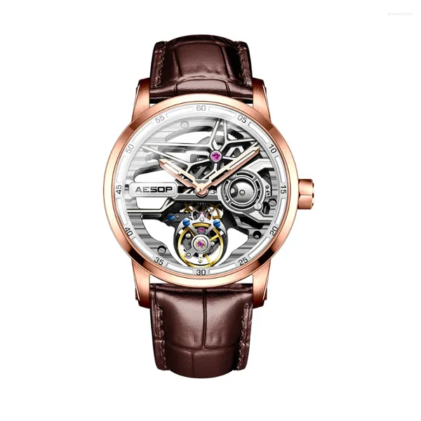 Relógios de pulso Business Hound Guy Voando Tourbillon Mechanical Skeleton Full Wateropers Relógio de luxo para homens Sapphire com Diamond Macho