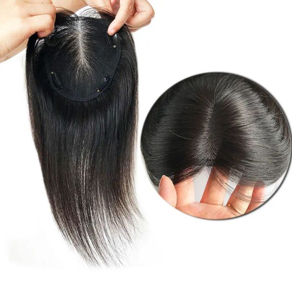 Topper Straight Swiss Lace Jungfrau Haartopper für Frauen atmungsaktives menschliches Haar Perücken handgefertigte menschliche Haarstücke mit Clips natürliche Farbe