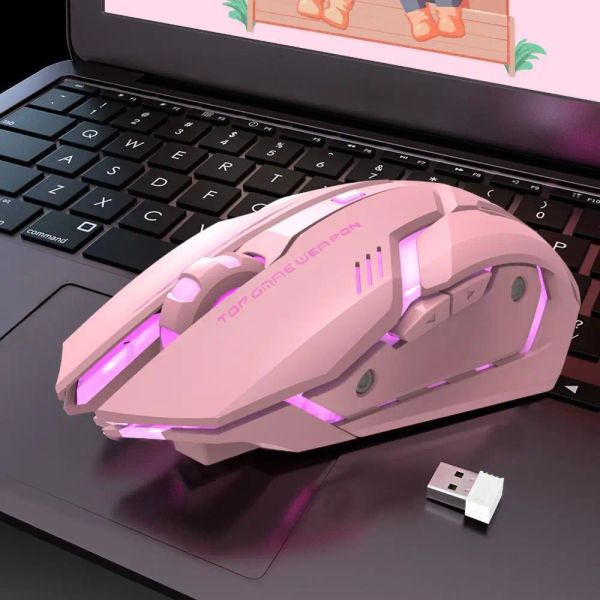 Topi gaming wireless mouse ricaricabile ricaricabile topi computer ottici USB 800/1200/1600 dpi RGB Light Silent Game Game Gamer per Girl
