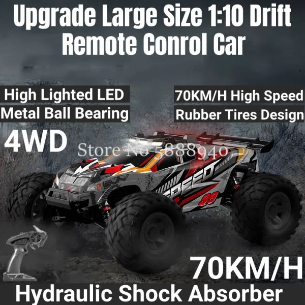 Auto aggiornamento di grandi dimensioni 1:10 Drift Remote Conrol Car 2.4G 4WD 70 km/h Materiale in lega ad alta velocità Pnettiche a LED ad alta illuminazione Auto RC