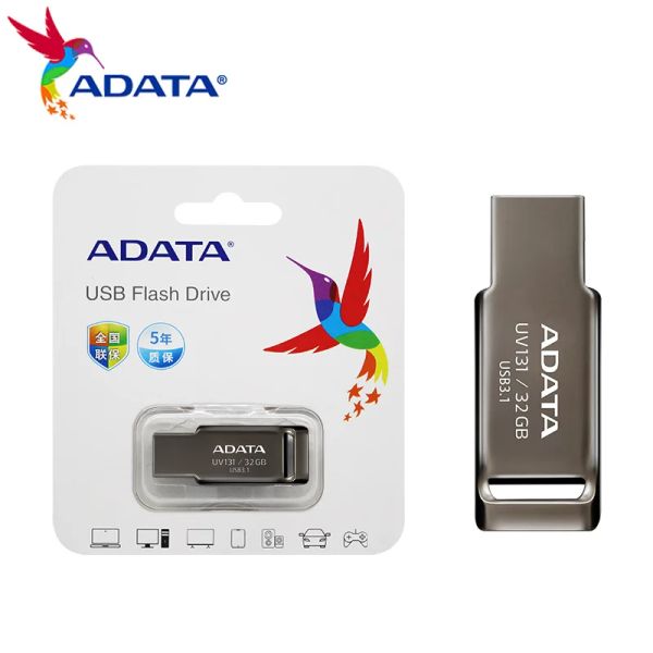 Unidades 100% originais USB 3.1 Adata UV131 USB Flash Drive 16GB 32 GB de alta velocidade Memory Stick 64 GB USB Pendrive Metal Mini U Stick