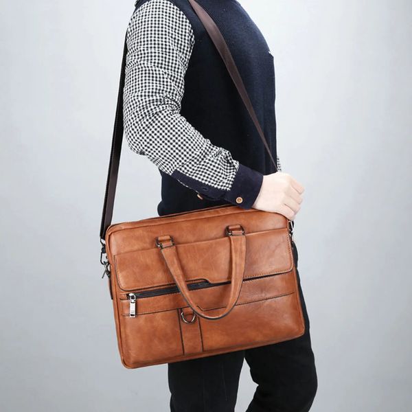 Men Mormbore Bag Classical Retro PU Кожаная деловая сумочка для мужского поперечного плеча на плечо.