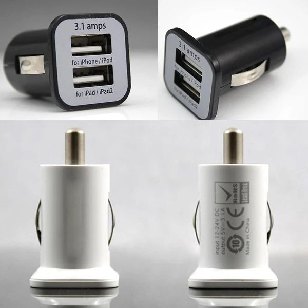 Chargers 10pcs / Lot 5V 3.1a Micro Auto Universal Dual 2 Port USB -адаптеры для автомобильных зарядных устройств для iPhone iPad iPod Adapter Adapter / Cigar Socket