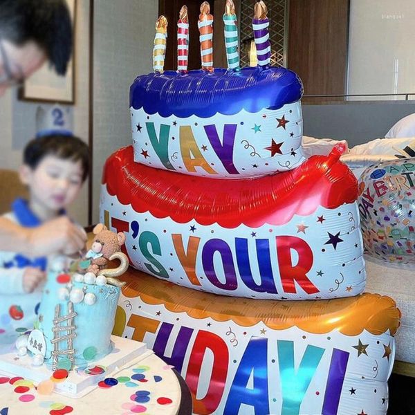 Decoração de festa grande três camadas de feliz aniversário bolo balões bolinhas de listras para crianças chá de bebê