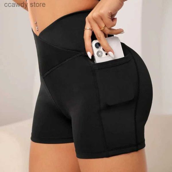 Shorts femininos shorts de ginástica com bolsos Ultra-fibras na cintura alta e quadris para uma corrida esportiva de corrida esportiva