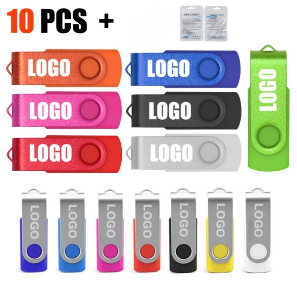 Unidades 10pcs/lot metal caneta acionamento 64 GB 32 GB USB 2.0 Flash Drive Pendrive USB Stick 16 GB de 8 GB de memória Stick Real Capacidade USB Stick Stick