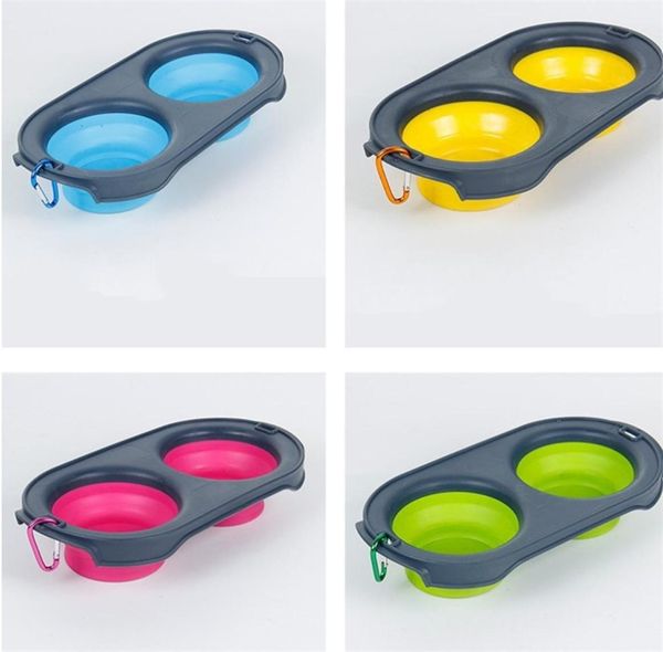 Ciotole per alimenti per animali domestici alimentari piegheribili in silicone 4 colori a doppio alimentatore a doppia alimentazione per viaggi gatti eco -amichevole per cani da cane 66zx E14532458