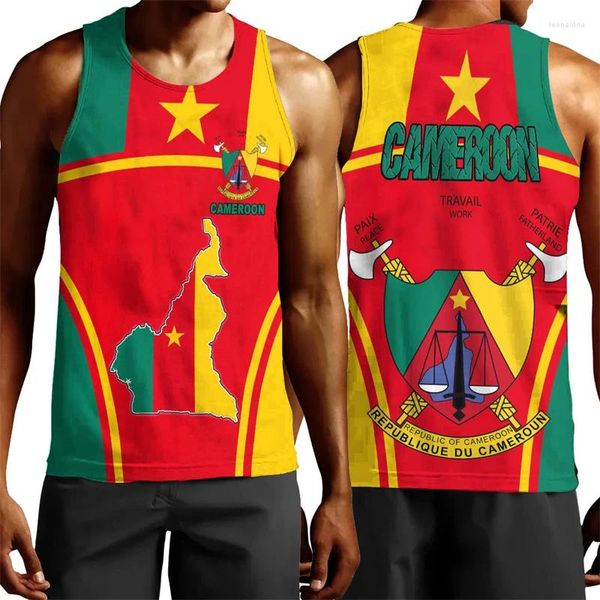 Herren -Tanktops Afrika Kamerun Flagge Karte 3D -Print Top für Männer Kleidung Nationales Emblem Lion Vest Dashiki Paisley Weste Sport Trikot