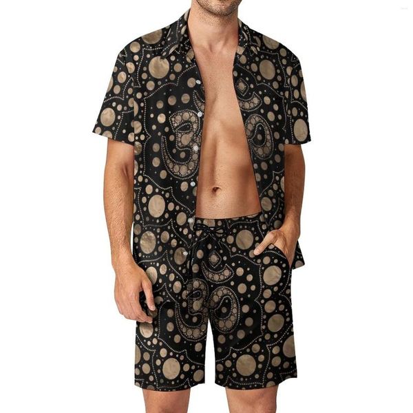 Traccetti da uomo Sumpi d'arte dorati set di uomini om simboli cortometraggi casual shorts camicia da spiaggia set estate abito da manicotto personalizzato a manica corta grande abbigliamento