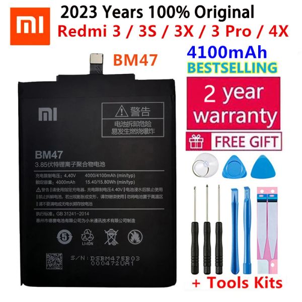 RECLIPBOLATE 2023 NOVA 100% Original BM47 Capacidade completa 4100mAh Bateria para Xiaomi Redmi 3 3s 3x Xiao Mi Hongmi Redmi 4x Baterias de substituição