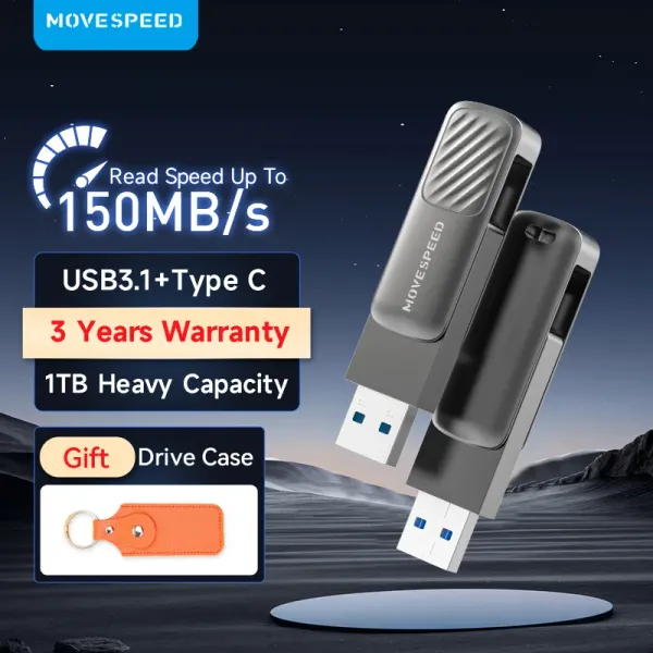 Drives Movespeed 2 в 1 USB Flash Drive 1 ТБ USB 3.1 OTG Type C Pen Drive 128 ГБ 256 ГБ 512 ГБ 64 ГБ Metal Pendrive для MacBook Smart TVs