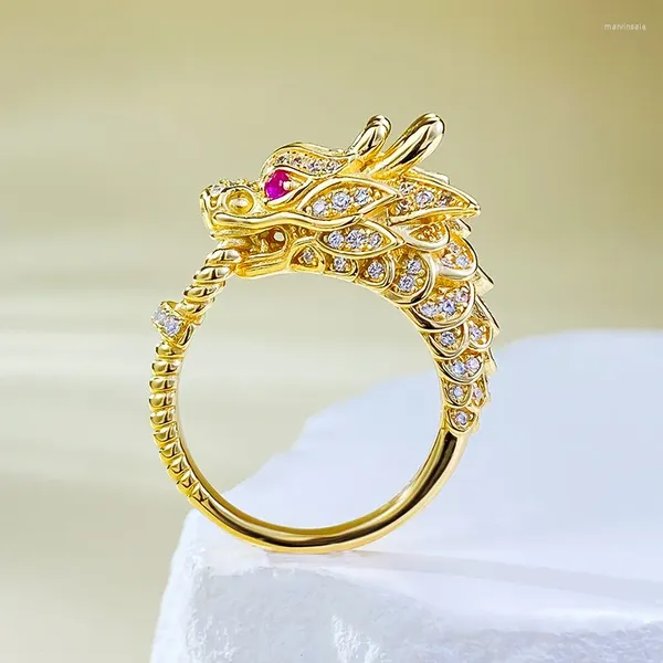 Кластерные кольца S925 Серебряный золото золото-чик-чик золотой дракон доминирующий лидер Кольцо Тигр Дух Жизнь может носить