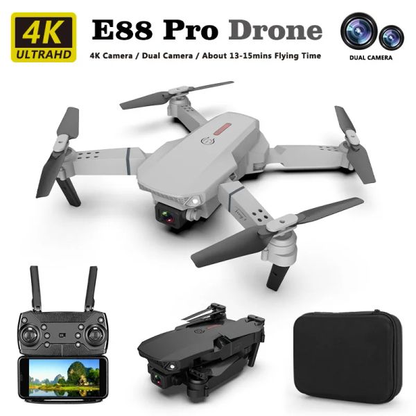 Kamera İHA çift kameralı dronlar drone E88 Pro, Yükseklik Hold, Oneyey Operasyonu, LED Işıklar, Dayanıklı ABS malzemesi, İdeal Çocuk Oyuncak