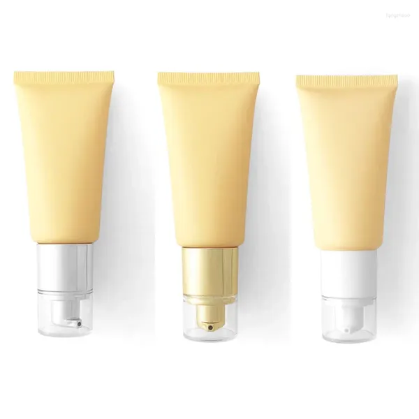 Lagerflaschen 50 ml leere gefrostete gelbe luftlose Pumpe Kosmetikrohr für Sonnenschutz BB CC Creme Make -up Verpackung