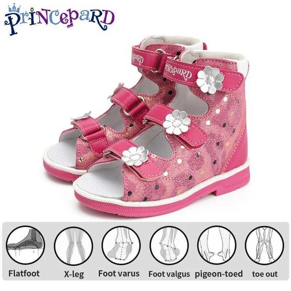 Sandálias ortopédicas sandálias para meninas crianças flor buckle high-t-top parecido com suporte de tornozelo sapato AFO para crianças Princess Style 240423