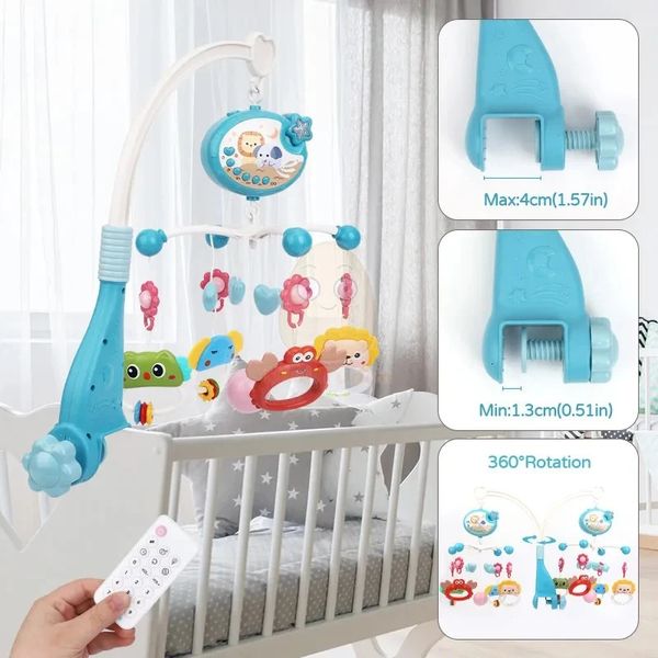 Mobile Baby Crib Rattle Toy Remote Control Remote Infant Musical Projector Rotating Night Light Bed Bell Bell Toddler Educational per Bor 240418