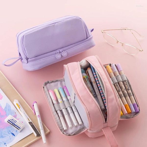 Aufbewahrungstaschen Kawaii Bleistift Koffer großer Kapazitätsbeutel Doppelschicht für Mädchen Office Student Stationery Organizer School Supplies