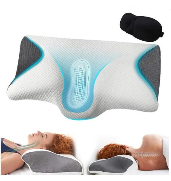 Massageador de memória confortável, travesseiro de espuma de espuma de massagem do pescoço da curva ergonômica Cama de pescoço cervical Cama de cabeça de cabeça de cabeça dormindo