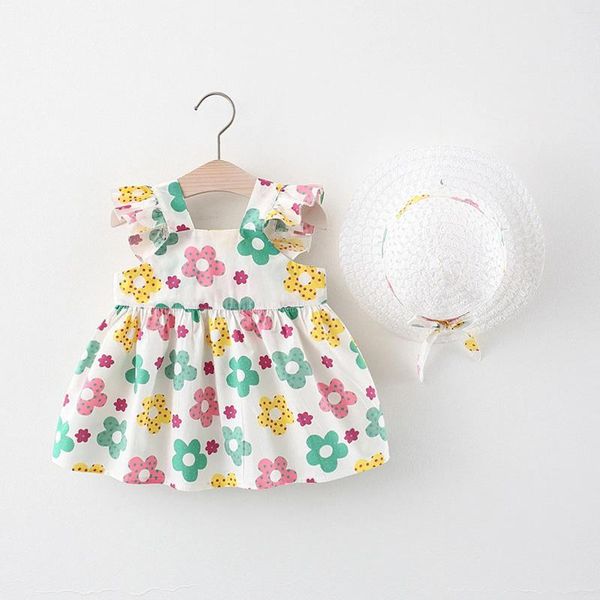 Kleidung Sets # 5 Kinder Kleidung süße Mädchen Kleinkind Baby Hosenträger Blumenprinzessin Kleid Hut Outfits Robe de Prinzessin Flecken