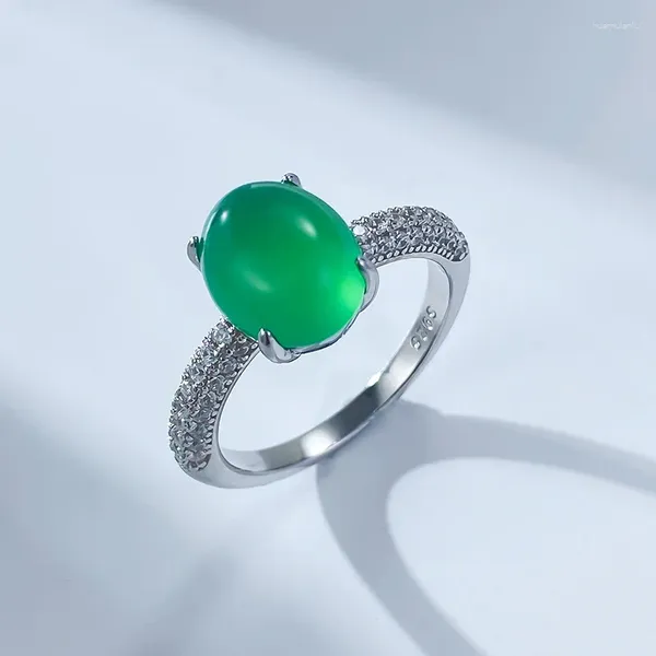 Ringos de cluster APAISON 6 8MM Oval Emerald for Women Anniversary 925 Sterling Silver Ladies Ring Ring Bridal Fine Jewelry Girls Presente