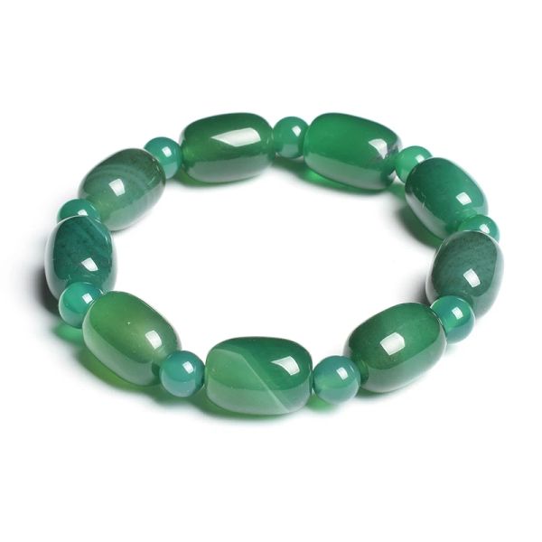 Strands Stone de pedra natural Green Agates Charm Bracelets for Women Fashion Drum Barrel Shape