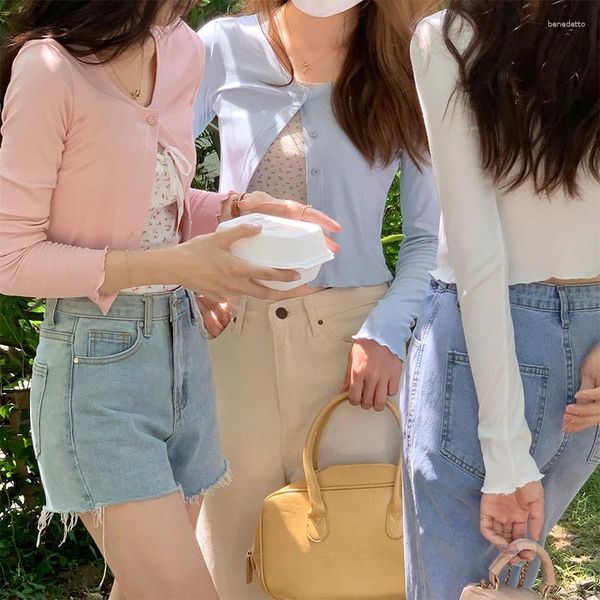 Frauenblusen 4Kolors Koreanischer Sonnenschutz Langarm Bluse Damen Hemd Mode Tops 2024 Mädchen Outwear Strickjacke (x2476)