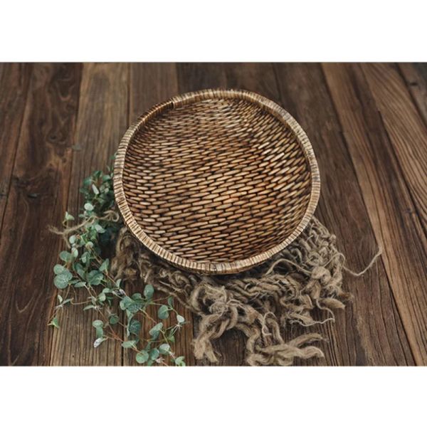 Рамки новорожденных фотосъемка Vintage Woven Basket Bask Cable Container Photo Studio Съемка позиционная рама для детской мебели фон