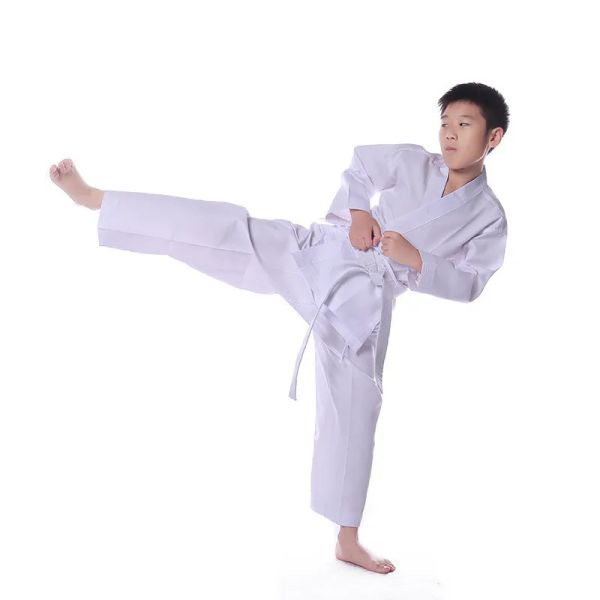 Ürünler 2021 Taekwondo Çocuklar için Yetişkinler Karate Suit Unisex Beyaz Tae Kwon Öğrenci Üniforması Withe Kemer Eğitim Takım Spor Giyim