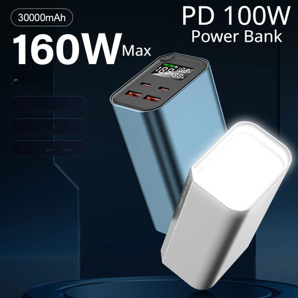 Chargers PD100W 30000mAh Power Bank Charging Fast PowerBank Carregador de bateria externo para smartphone Tablet iPhone Samsung tipo C