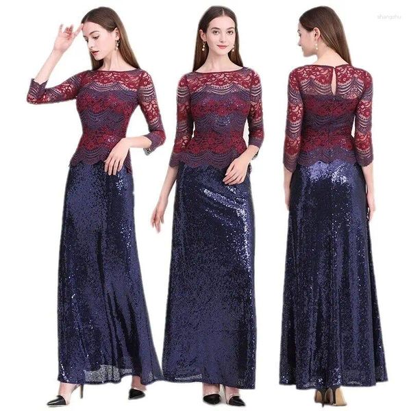 Lässige Kleider elegante Frauen Spitze Pailletten Abendessen Kleid Hochzeitsfeier Bodycon Slim Long Kleid Afrikanische Kleidung 4-12