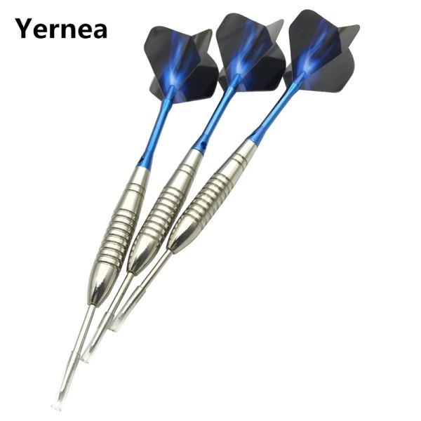 Darts Yernea Hochqualität 3pcs Stahlspitze Darts 22G Standard Hard Darts werfen Sportspiele Blaue Aluminiumwellen Dart Flüge