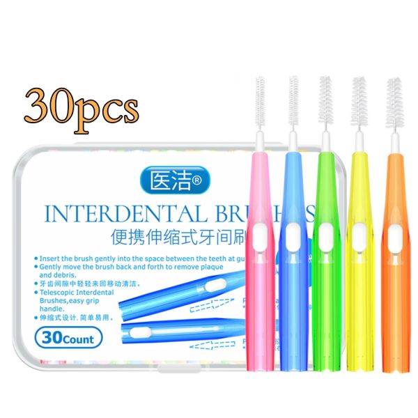 Cabeças 30pcs I Moldura o pincel interdental de 0,61,5 mm Limpeza do fio dental do fio dental entre os dentes da escova de dentes ortodôntica