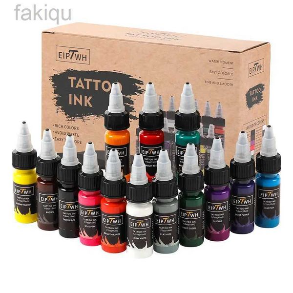 Tinta corporal 15ml 14Colors Tattoo Ink Pigment com caixa de tatuagem de arte corporal kits de beleza profissional tatuagem de tatuagem de maquiagem semi-permanente D240424