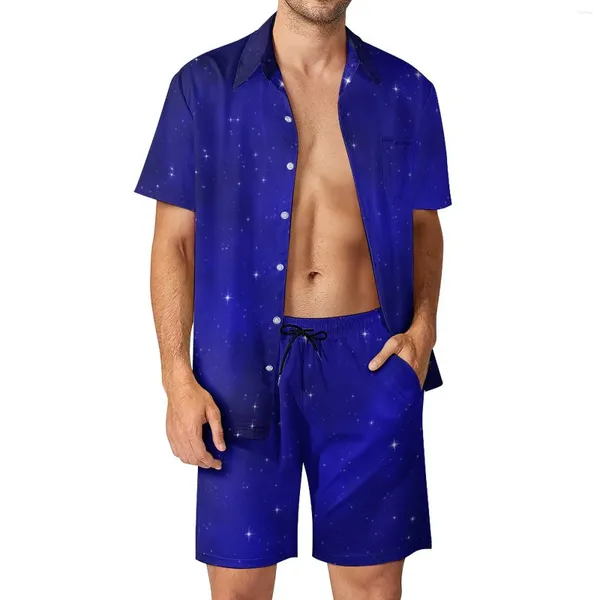 Men's Tracksuits Galaxy Stars Men Define Blue Sky Print Trending Casual Casual Conjunto de shorts gráficos de mangas curtas Terno de férias de verão Plus Tamanho