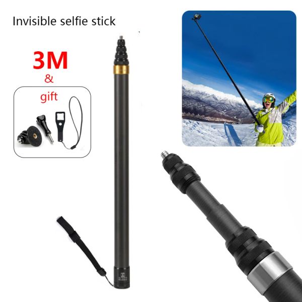 Sticks 300 cm Kohlefaser Unsichtbares Selfie -Stick für Insta360 x3 Ein x2 RS GoPro 11 Hero 10 DJI Action 3 2 Kamera Handyzubehör Zubehör